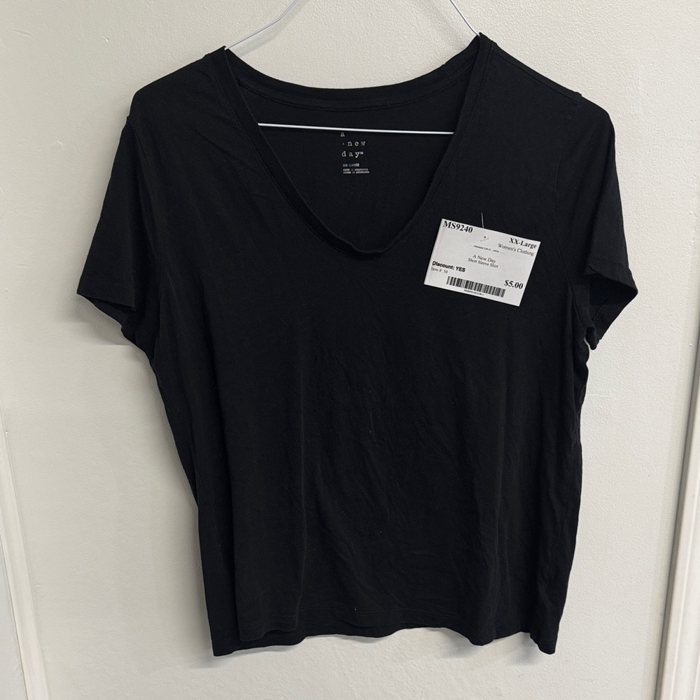 a new day Black Short Sleeve V-Neck Tee